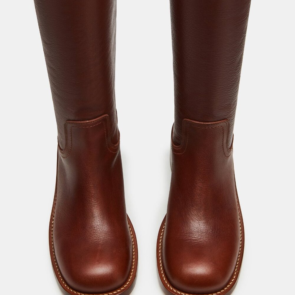 New Womens sz 10 Steve Madden RIGGS RUST LEATHER BOOTS square shoe fashion - Picture 5 of 6